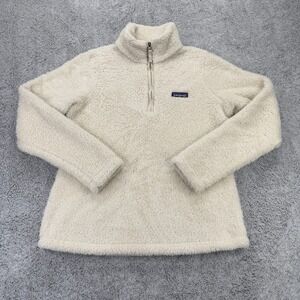 Patagonia Los Gatos Jacket Women Medium Off White Sherpa Fleece 1/4 Zip Pullover